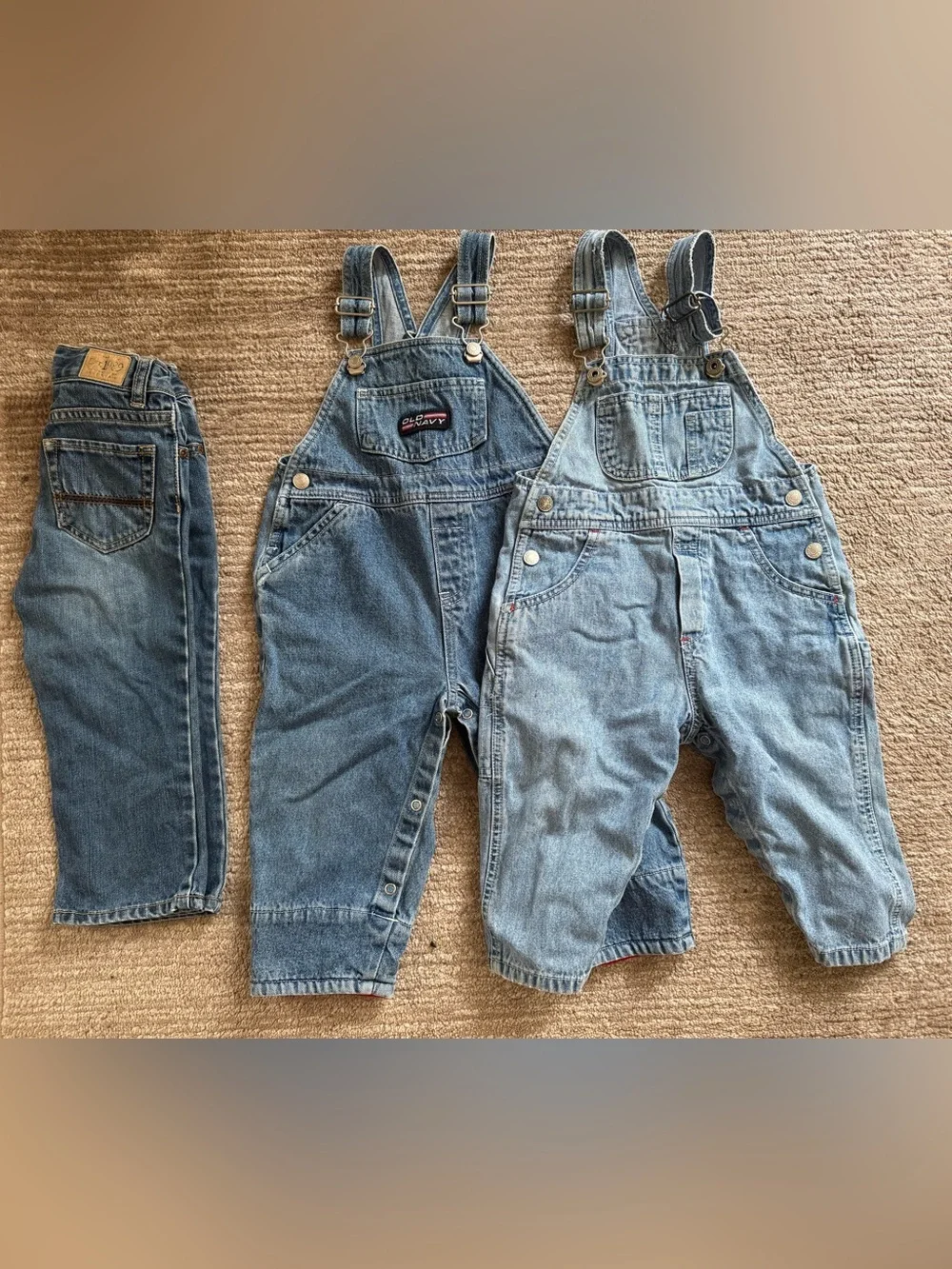Kids' Growing Up Denim Bundle Two pairs Overalls in Light & Medium Blue & Jeans